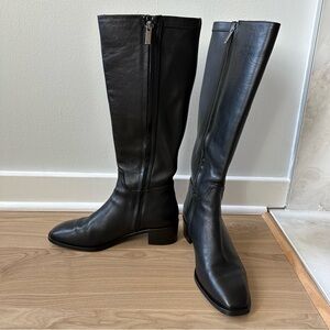 Aquatalia Rozaria Black Leather Water Resistant Knee High Boot | Black | 8.5
